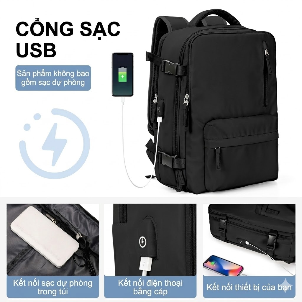 [Hàng có sẵn] Ba lô du lịch dung tích lớn có kho đựng giày độc lập và cổng sạc USB, chất lượng cao, lên máy bay
