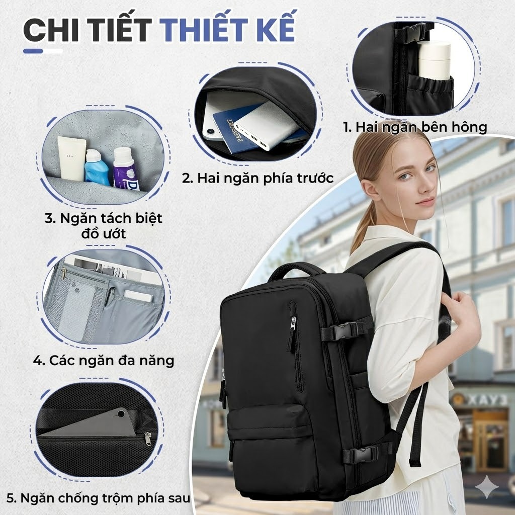 [TẶNG BƠM] Balo Du Lịch Nén Chân Không Thông Minh, Balo Laptop Chống Trộm Chống Nước, Tiết Kiệm 50% Diện Tích [MỚI]