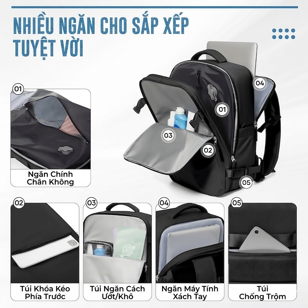 [TẶNG BƠM] Balo Du Lịch Nén Chân Không Thông Minh, Balo Laptop Chống Trộm Chống Nước, Tiết Kiệm 50% Diện Tích [MỚI]