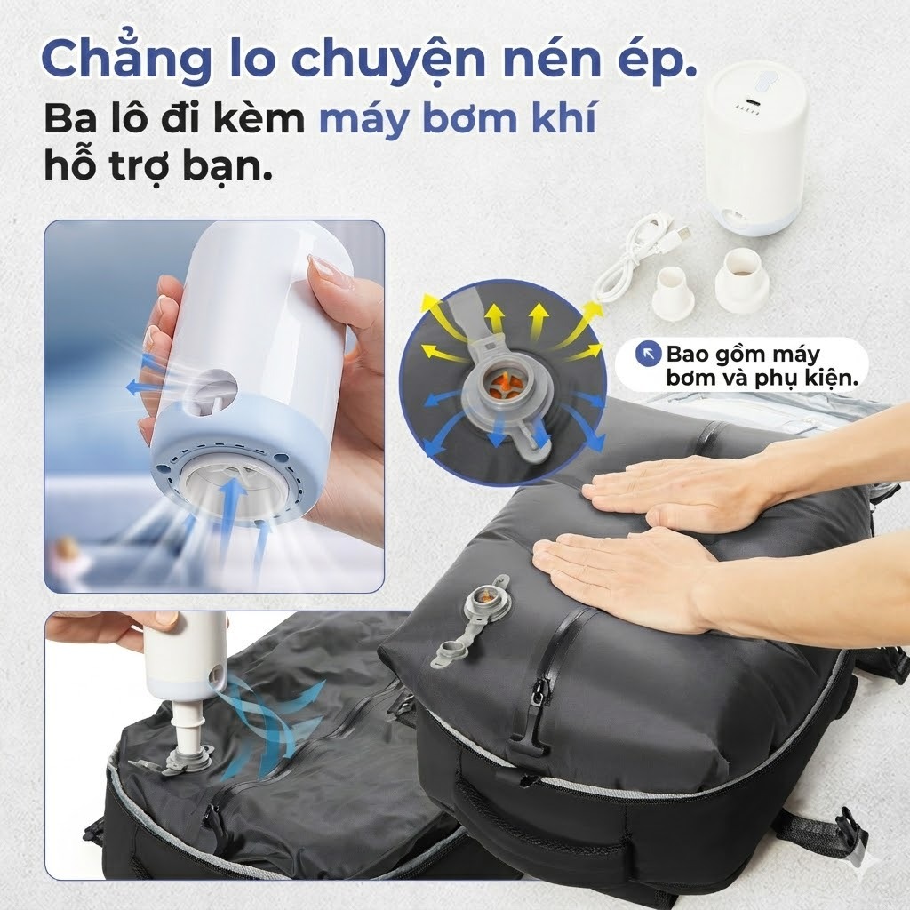 [TẶNG BƠM] Balo Du Lịch Nén Chân Không Thông Minh, Balo Laptop Chống Trộm Chống Nước, Tiết Kiệm 50% Diện Tích [MỚI]
