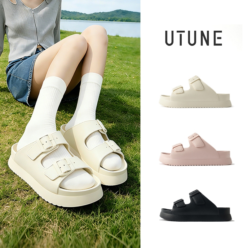 UTUNE Dép Sandal Hai Dây Khóa Phong Cách Birken Đế EVA Mềm Chống Trượt Dây Điều Chỉnh Được Tăng Chiều Cao 4cm Êm Ái, Đế Bằng Đi Ngoài Trời, Biển & Giải Trí