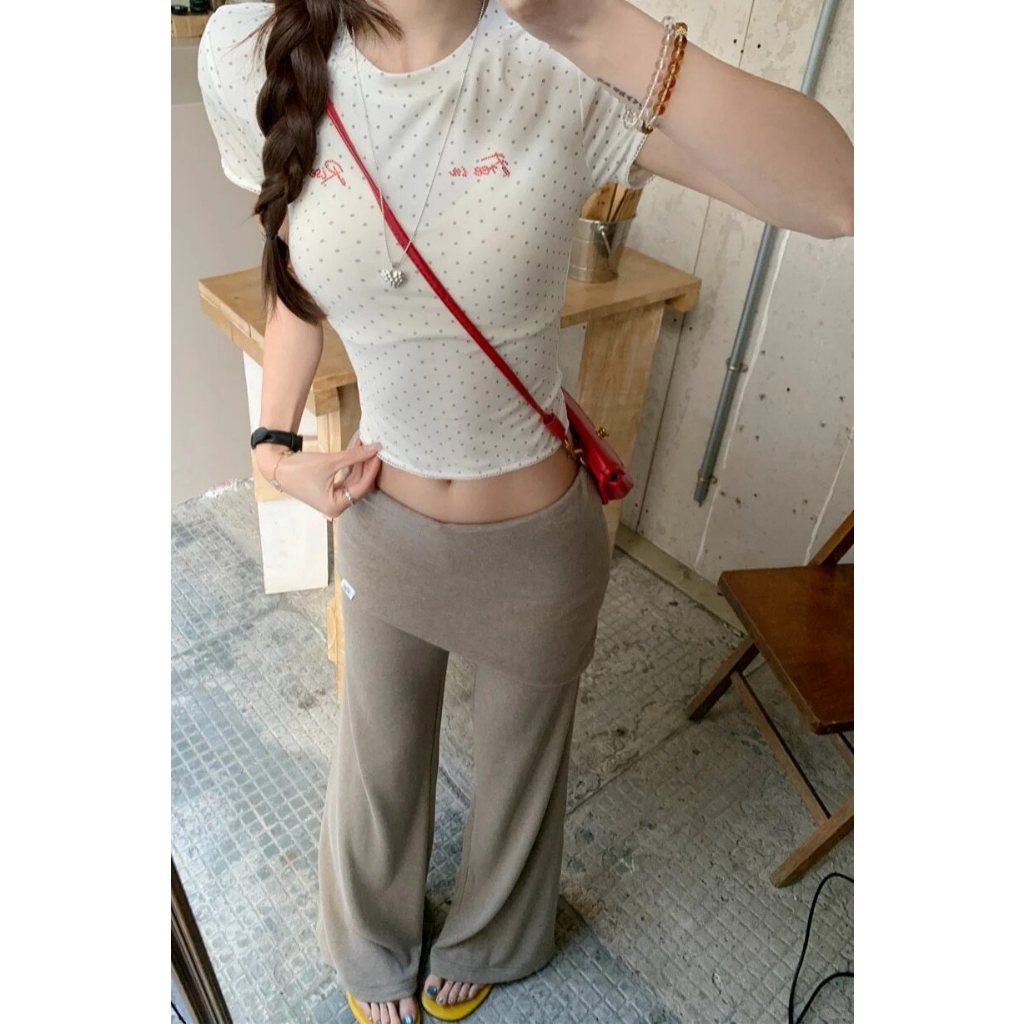 [BANKO] Áo sơ mi nữ form slimfit Hàn Quốc, màu trắng với họa tiết chấm bi, tay ngắn phù hợp mùa hè