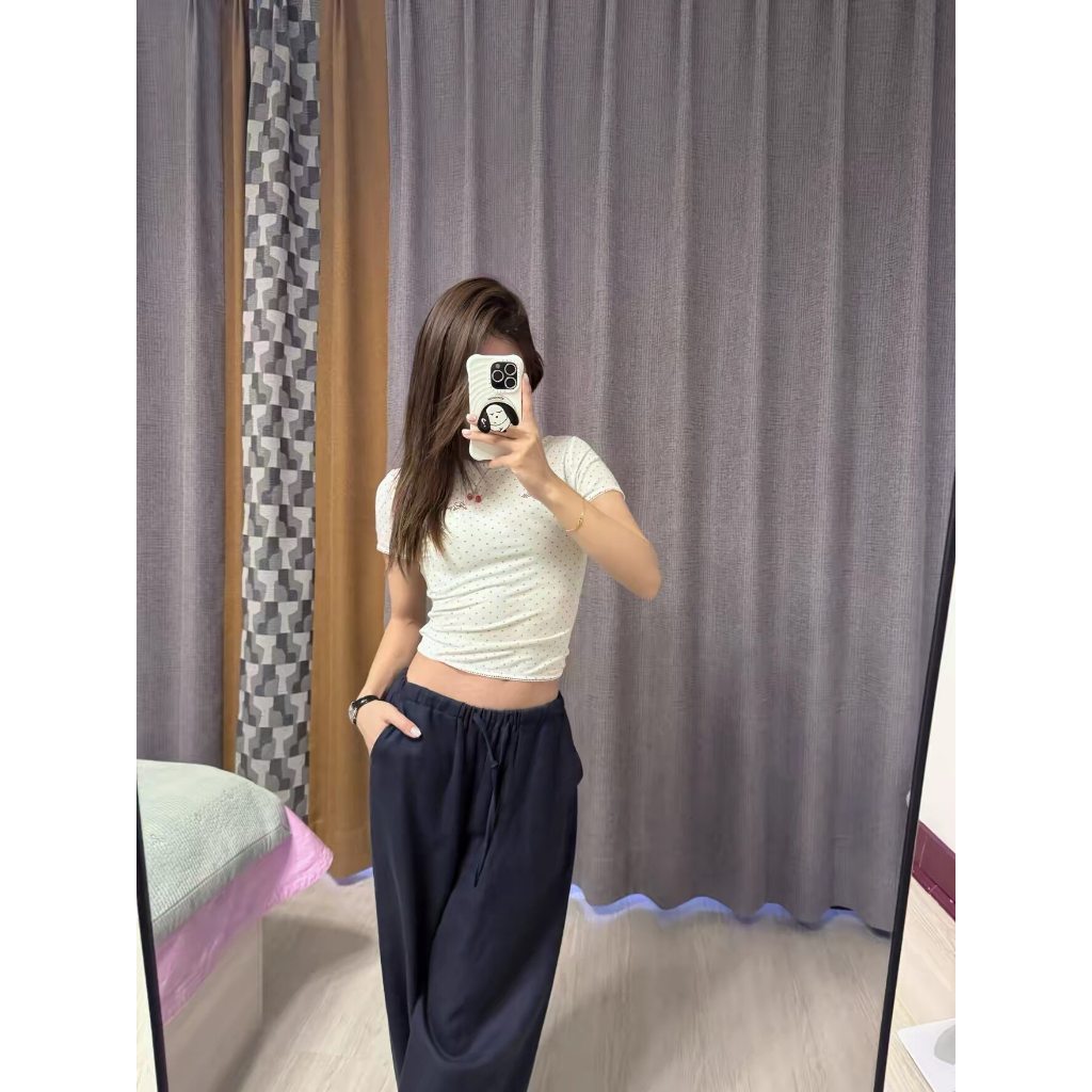 [BANKO] Áo sơ mi nữ form slimfit Hàn Quốc, màu trắng với họa tiết chấm bi, tay ngắn phù hợp mùa hè