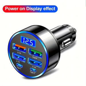 Bộ sạc ô tô 6 cổng Sạc nhanh QC3.0 Bộ chuyển đổi đa chức năng sạc nhanh PD có màn hình Ổ cắm chiếu sáng xung quanh Phụ kiện ô tô