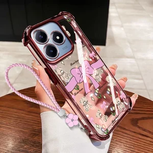 VRQR Dành Cho Oppo Realme C53 C51 C63 C61 Realme Note 50 60X 60 70T 70 80 4G Narzo N53 N63 N61 Ốp Điện Thoại Chống Rơi Nơ Nhỏ Trong Suốt Có Dây Hoa