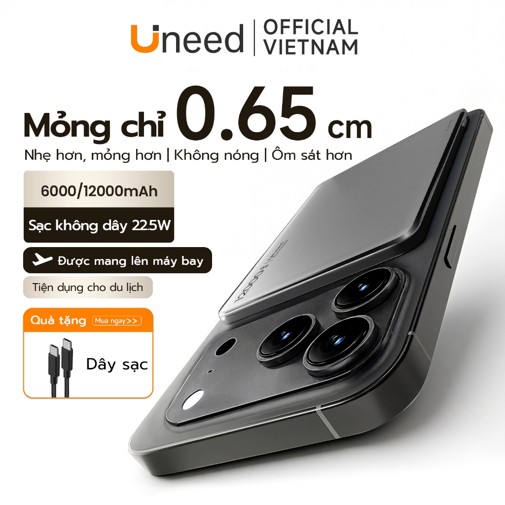 UNEED Pin sạc dự phòng từ tính QI2 20W Sạc nhanh nhiệt độ thấp Thân siêu mỏng 0.65cm Hút từ mạnh 12000/6000mAh