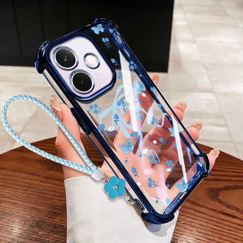 Ốp lưng VRQR cho Oppo A5i A5 Pro 5G 4G A5X A5i A5 4G 5G Vỏ điện thoại trong suốt chống rơi nơ nhỏ có dây hoa