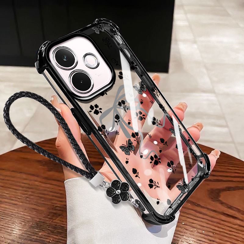Ốp lưng VRQR cho Oppo A5i A5 Pro 5G 4G A5X A5i A5 4G 5G Vỏ điện thoại trong suốt chống rơi nơ nhỏ có dây hoa