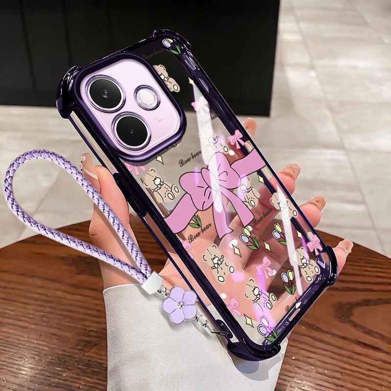 Ốp lưng VRQR cho Oppo A5i A5 Pro 5G 4G A5X A5i A5 4G 5G Vỏ điện thoại trong suốt chống rơi nơ nhỏ có dây hoa