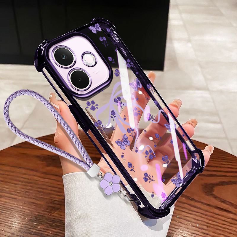 Ốp lưng VRQR cho Oppo A5i A5 Pro 5G 4G A5X A5i A5 4G 5G Vỏ điện thoại trong suốt chống rơi nơ nhỏ có dây hoa