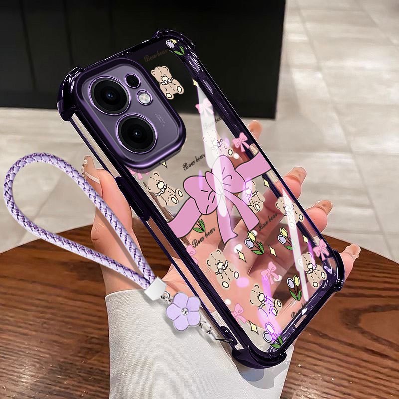 VRQR Dành Cho Vivo V70 FE 5G V60 Lite 5G 4G V60E 5G Nhỏ Nơ Tươi Trong Suốt Chống Rơi Vỏ Điện Thoại Có Dây Hoa