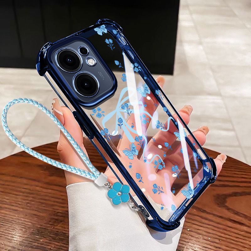 VRQR Dành Cho Vivo V70 FE 5G V60 Lite 5G 4G V60E 5G Nhỏ Nơ Tươi Trong Suốt Chống Rơi Vỏ Điện Thoại Có Dây Hoa