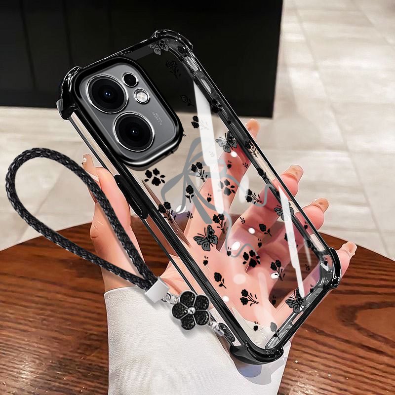 VRQR Dành Cho Vivo V70 FE 5G V60 Lite 5G 4G V60E 5G Nhỏ Nơ Tươi Trong Suốt Chống Rơi Vỏ Điện Thoại Có Dây Hoa