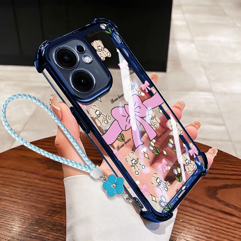 VRQR Dành Cho Vivo V70 FE 5G V60 Lite 5G 4G V60E 5G Nhỏ Nơ Tươi Trong Suốt Chống Rơi Vỏ Điện Thoại Có Dây Hoa