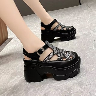 2025 Nhẹ Nâng Cao Retro Mặc Bên Ngoài Dép Đế Dày Mùa Hè Chống Thấm Nước Phong Cách Mới Rỗng Bố Giày Chiều Cao Vận Chuyển Trong Vòng 48 Giờ Đảm Bảo Chất Lượng