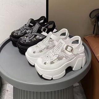 2025 Nhẹ Nâng Cao Retro Mặc Bên Ngoài Dép Đế Dày Mùa Hè Chống Thấm Nước Phong Cách Mới Rỗng Bố Giày Chiều Cao Vận Chuyển Trong Vòng 48 Giờ Đảm Bảo Chất Lượng