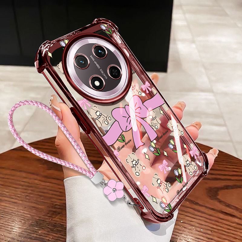 VRQR Dành Cho Huawei Honor X9D X9C X9B 5G Magic 8 7 6 Lite 5G Nhỏ Nơ Tươi Trong Suốt Chống Rơi Vỏ Điện Thoại Có Dây Hoa