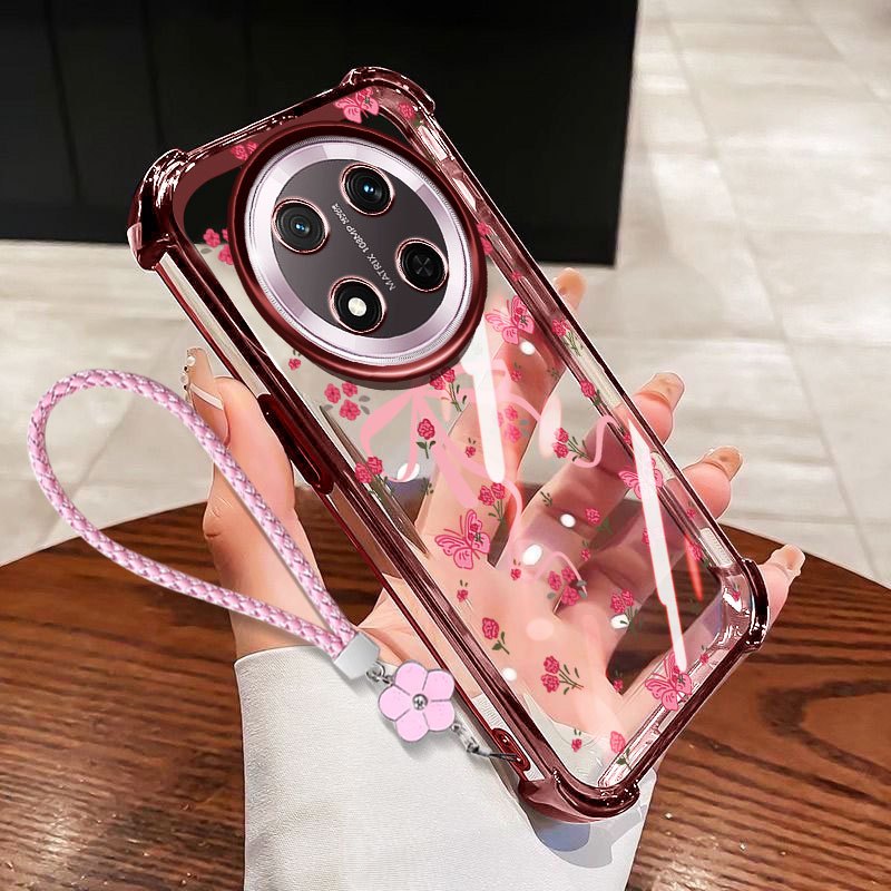 VRQR Dành Cho Huawei Honor X9D X9C X9B 5G Magic 8 7 6 Lite 5G Nhỏ Nơ Tươi Trong Suốt Chống Rơi Vỏ Điện Thoại Có Dây Hoa