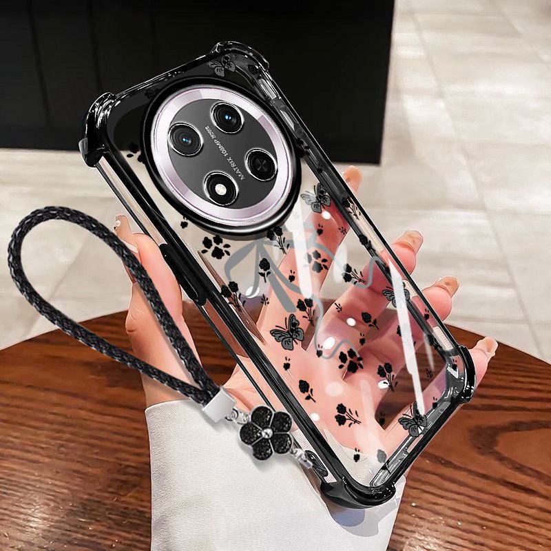 VRQR Dành Cho Huawei Honor X9D X9C X9B 5G Magic 8 7 6 Lite 5G Nhỏ Nơ Tươi Trong Suốt Chống Rơi Vỏ Điện Thoại Có Dây Hoa