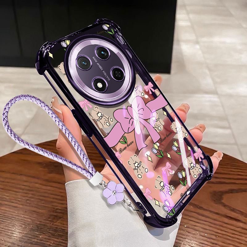 VRQR Dành Cho Huawei Honor X9D X9C X9B 5G Magic 8 7 6 Lite 5G Nhỏ Nơ Tươi Trong Suốt Chống Rơi Vỏ Điện Thoại Có Dây Hoa