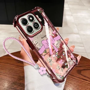 VRQR Dành Cho Huawei Honor X7D X7C Honor 400 200 Smart 5G 4G Nhỏ Nơ Tươi Trong Suốt Chống Rơi Vỏ Điện Thoại Có Dây Hoa