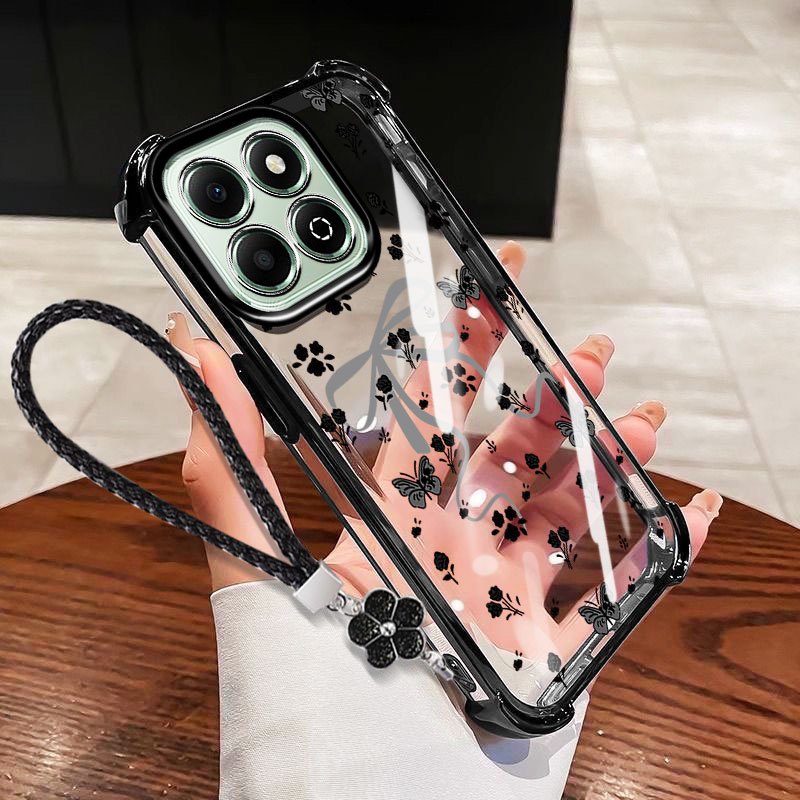 VRQR Dành Cho Huawei Honor X7D X7C Honor 400 200 Smart 5G 4G Nhỏ Nơ Tươi Trong Suốt Chống Rơi Vỏ Điện Thoại Có Dây Hoa
