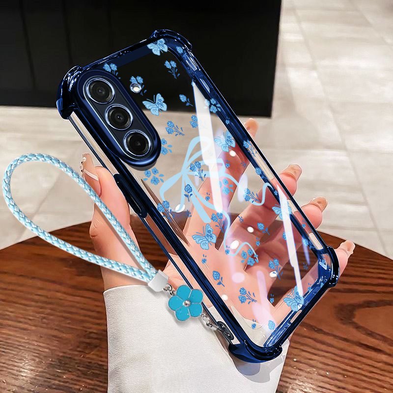 VRQR Dành Cho Samsung Galaxy A57 A37 A27 A17 A56 A36 A26 A16 5G 4G Nhỏ Nơ Tươi Trong Suốt Chống Rơi Vỏ Điện Thoại Có Dây Hoa