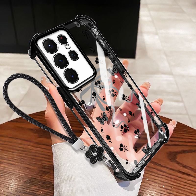 VRQR Dành Cho Samsung Galaxy S25 S26 Plus S25 S26 Ultra S25 FE S25 + S26 + Vỏ Điện Thoại Trong Suốt Nơ Tươi Nhỏ Trong Suốt Chống Rơi Có Dây Hoa
