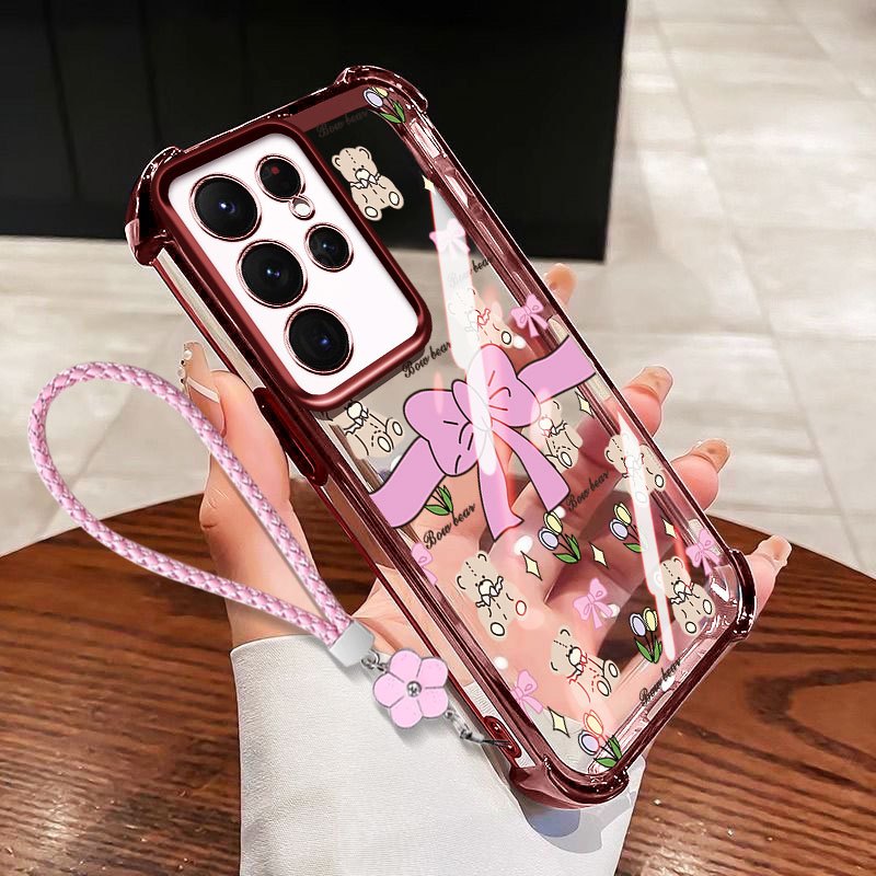 VRQR Dành Cho Samsung Galaxy S25 S26 Plus S25 S26 Ultra S25 FE S25 + S26 + Vỏ Điện Thoại Trong Suốt Nơ Tươi Nhỏ Trong Suốt Chống Rơi Có Dây Hoa