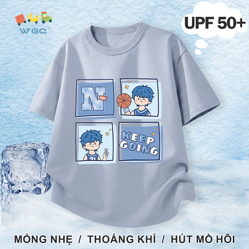 W.G.Q Áo thun bé trai，Phong cách mới mùa hè có in，Chức năng chống nắng UPF50 +，Thoải mái mát mẻ，hấp thụ mồ hôi thoáng khí