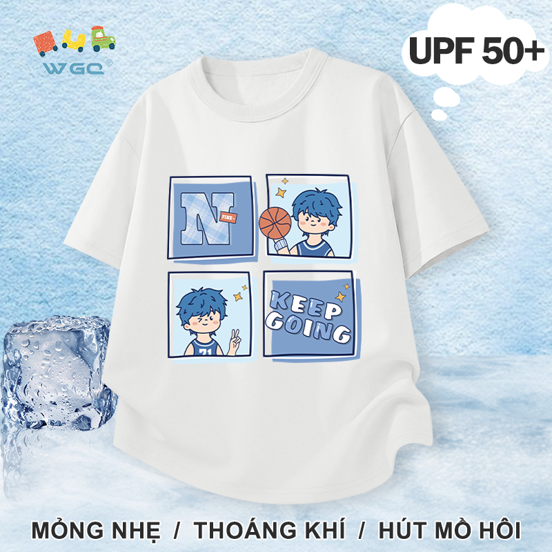 W.G.Q Áo thun bé trai，Phong cách mới mùa hè có in，Chức năng chống nắng UPF50 +，Thoải mái mát mẻ，hấp thụ mồ hôi thoáng khí