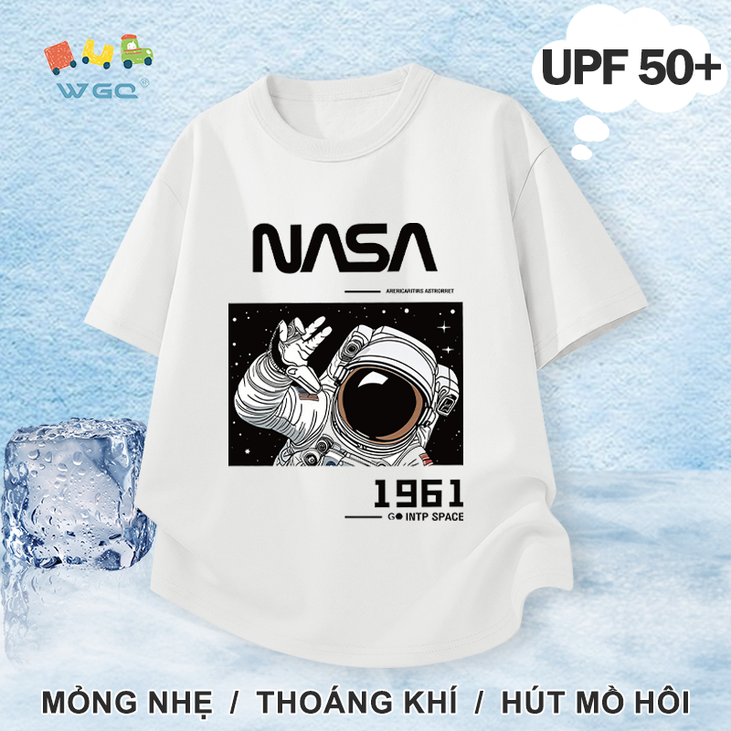 W.G.Q Áo thun bé trai，Phong cách mới mùa hè với in hình Spaceman，có chức năng chống nắng UPF50 +，Hấp thụ mồ hôi thoáng khí thoải mái mát mẻ