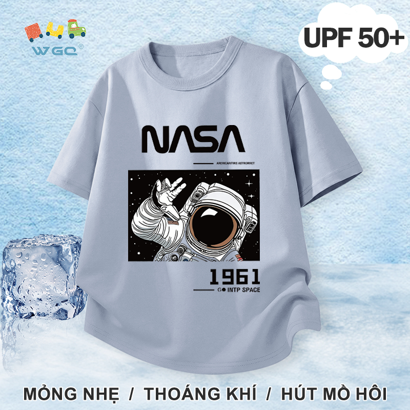 W.G.Q Áo thun bé trai，Phong cách mới mùa hè với in hình Spaceman，có chức năng chống nắng UPF50 +，Hấp thụ mồ hôi thoáng khí thoải mái mát mẻ