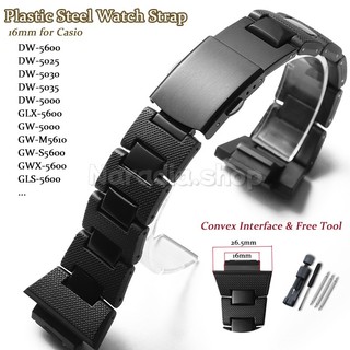 Dây đeo đồng hồ bằng thép nhựa 16mm cho Casio DW5600 DW6900 GWM5610 GA2100 G5600 Đen Giao diện lồi Dây đeo đồng hồ thể thao