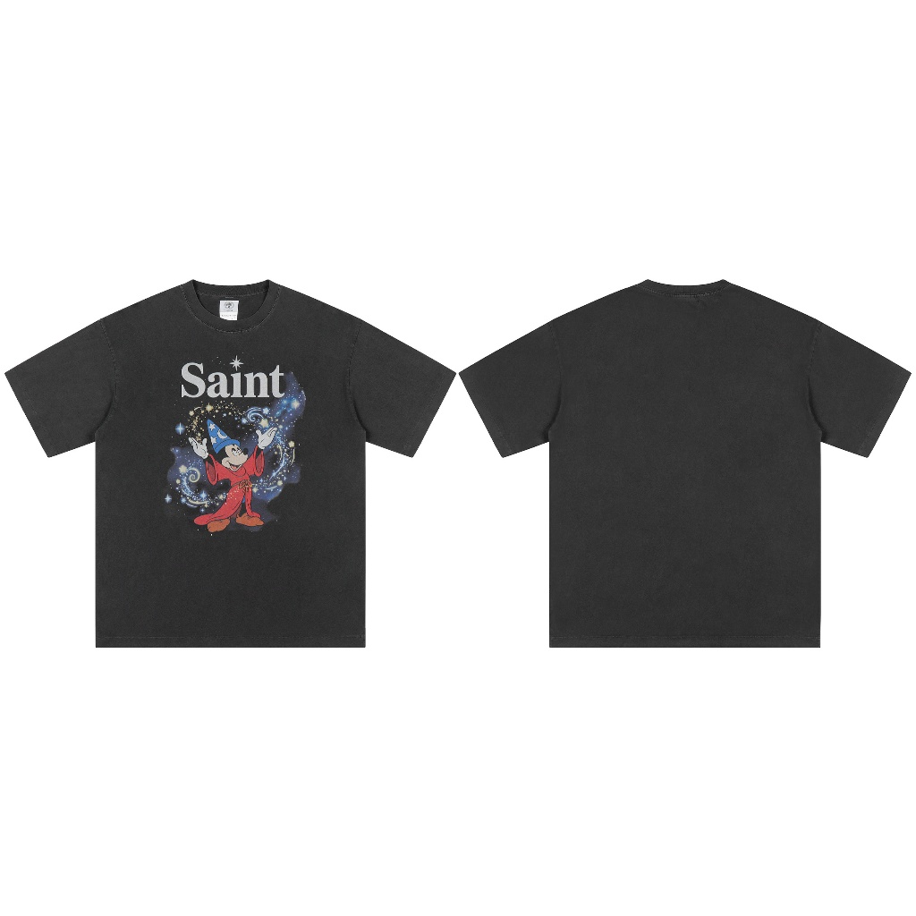 Fantasia Mickey Vintage Rửa Đau Khổ Rời Phù Hợp Với Unisex Áo Thun Nữ Tay Ngắn