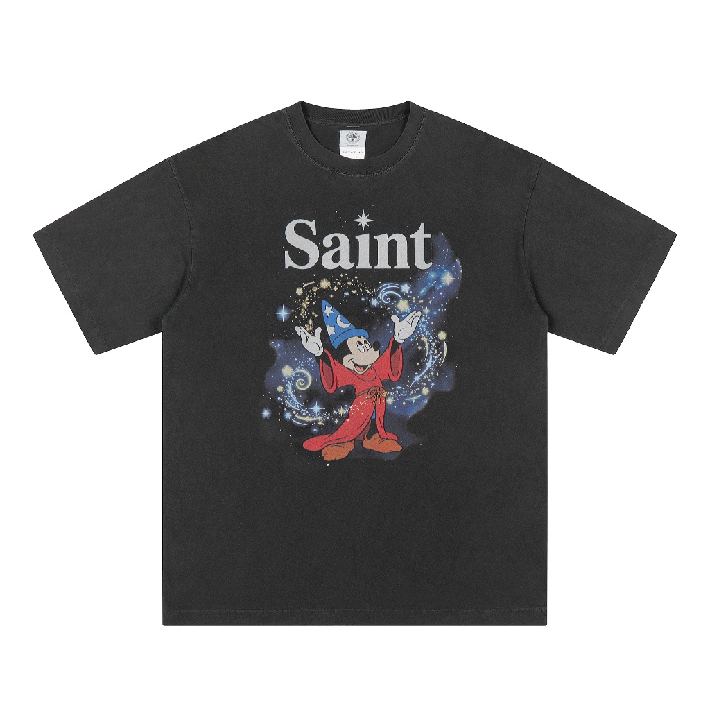 Fantasia Mickey Vintage Rửa Đau Khổ Rời Phù Hợp Với Unisex Áo Thun Nữ Tay Ngắn
