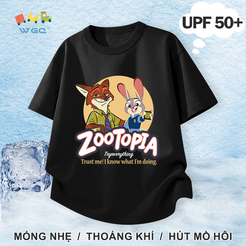 W.G.Q Áo thun bé gái / bé trai，Phong cách mới mùa hè với in Zootopia，có chức năng chống nắng UPF50 +，Thoải mái mát mẻ，hấp thụ mồ hôi thoáng khí