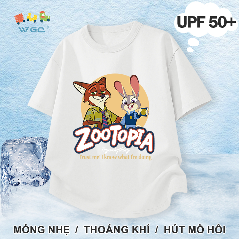 W.G.Q Áo thun bé gái / bé trai，Phong cách mới mùa hè với in Zootopia，có chức năng chống nắng UPF50 +，Thoải mái mát mẻ，hấp thụ mồ hôi thoáng khí