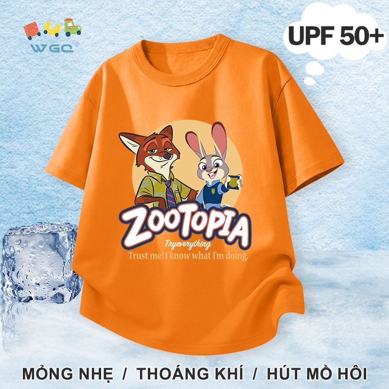 W.G.Q Áo thun bé gái / bé trai，Phong cách mới mùa hè với in Zootopia，có chức năng chống nắng UPF50 +，Thoải mái mát mẻ，hấp thụ mồ hôi thoáng khí