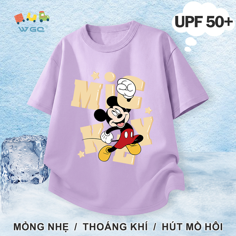 W.G.Q Áo thun bé gái / bé trai，Phong cách mới mùa hè với in Disney，có chức năng chống nắng UPF50 +，Hấp thụ mồ hôi thoáng khí thoải mái mát mẻ