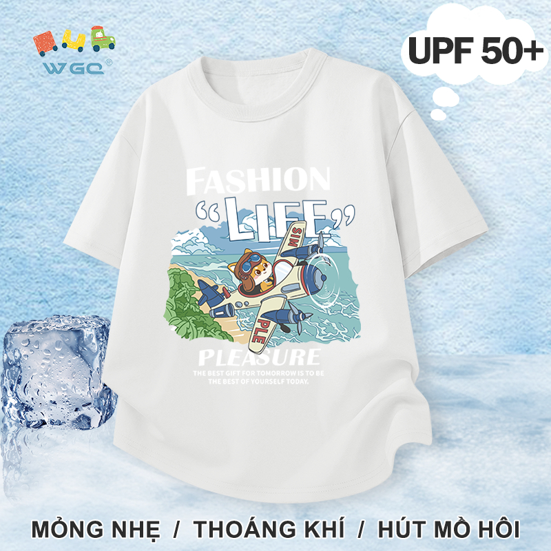 W.G.Q Áo thun bé trai，Phong cách mới mùa hè có in hình động vật，có chức năng chống nắng UPF50 +，Thoáng khí thoải mái