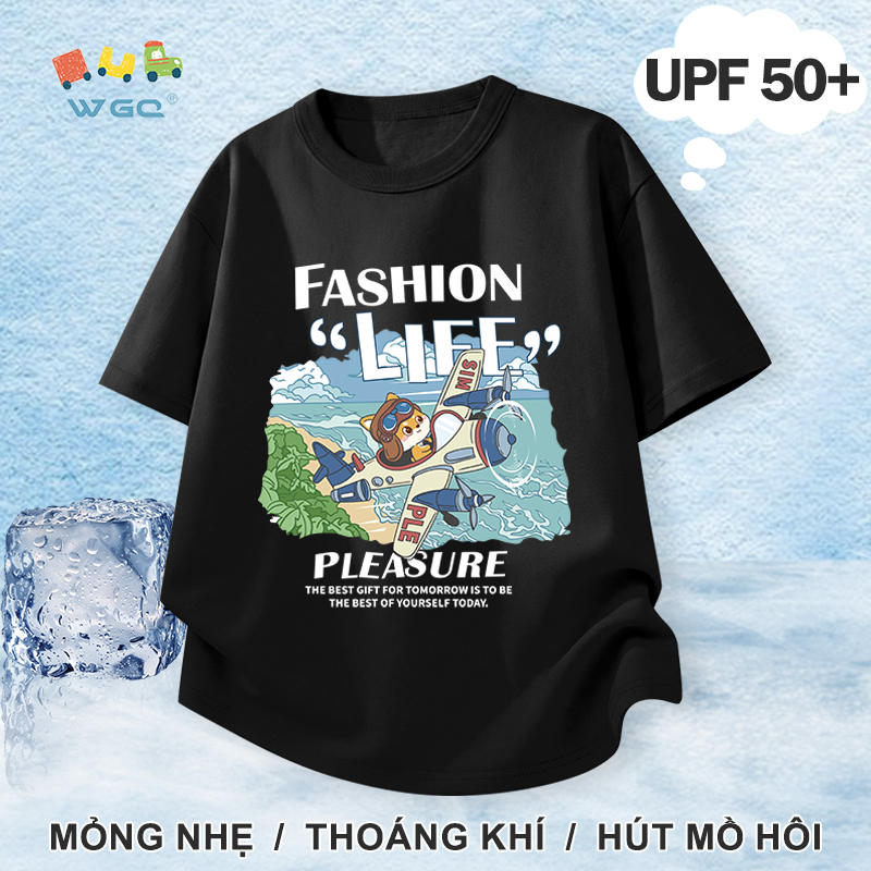 W.G.Q Áo thun bé trai，Phong cách mới mùa hè có in hình động vật，có chức năng chống nắng UPF50 +，Thoáng khí thoải mái