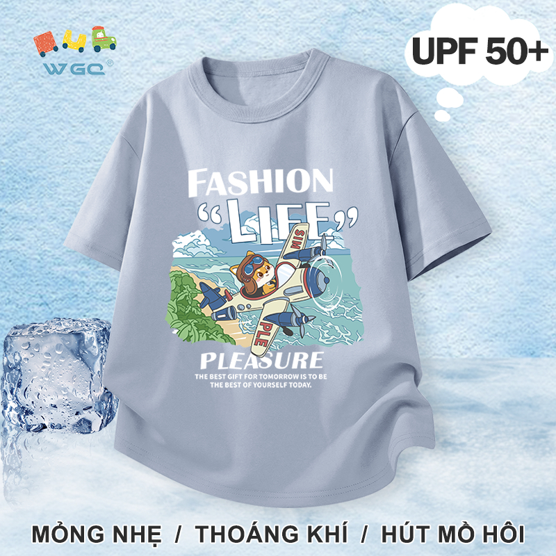 W.G.Q Áo thun bé trai，Phong cách mới mùa hè có in hình động vật，có chức năng chống nắng UPF50 +，Thoáng khí thoải mái