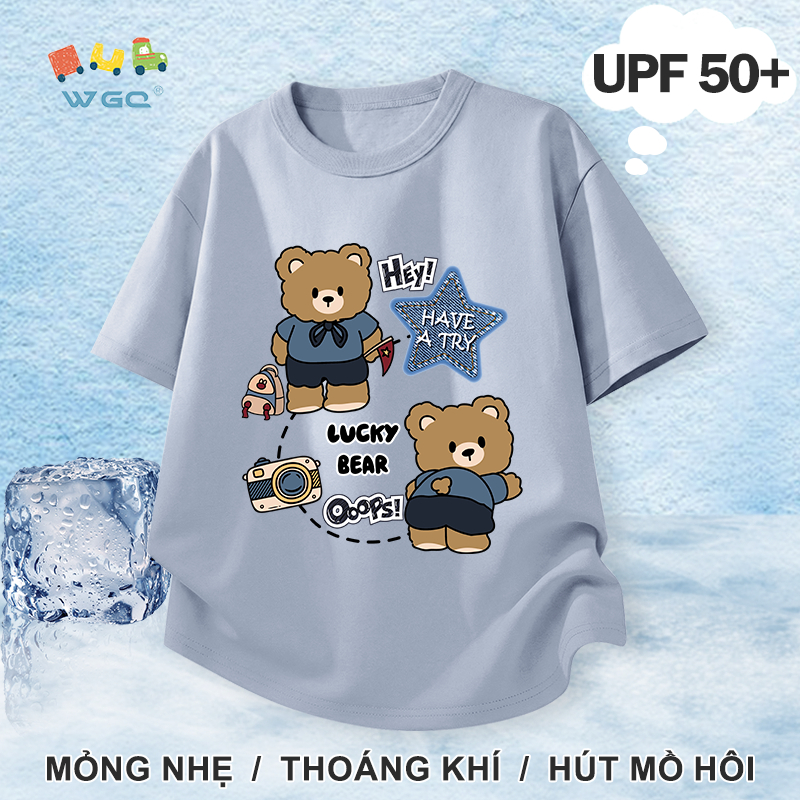 W.G.Q Áo thun bé trai，Phong cách mới mùa hè có in hình gấu，có chức năng chống nắng UPF50 +，Thoải mái mát mẻ，hấp thụ mồ hôi thoáng khí
