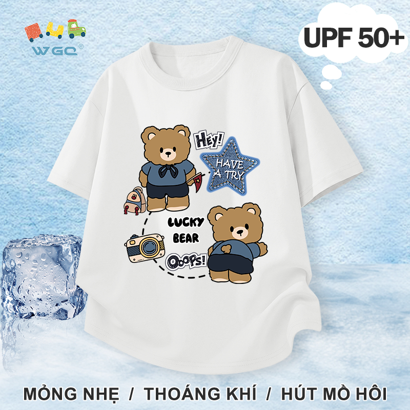 W.G.Q Áo thun bé trai，Phong cách mới mùa hè có in hình gấu，có chức năng chống nắng UPF50 +，Thoải mái mát mẻ，hấp thụ mồ hôi thoáng khí