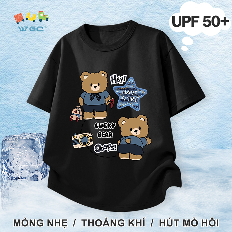 W.G.Q Áo thun bé trai，Phong cách mới mùa hè có in hình gấu，có chức năng chống nắng UPF50 +，Thoải mái mát mẻ，hấp thụ mồ hôi thoáng khí