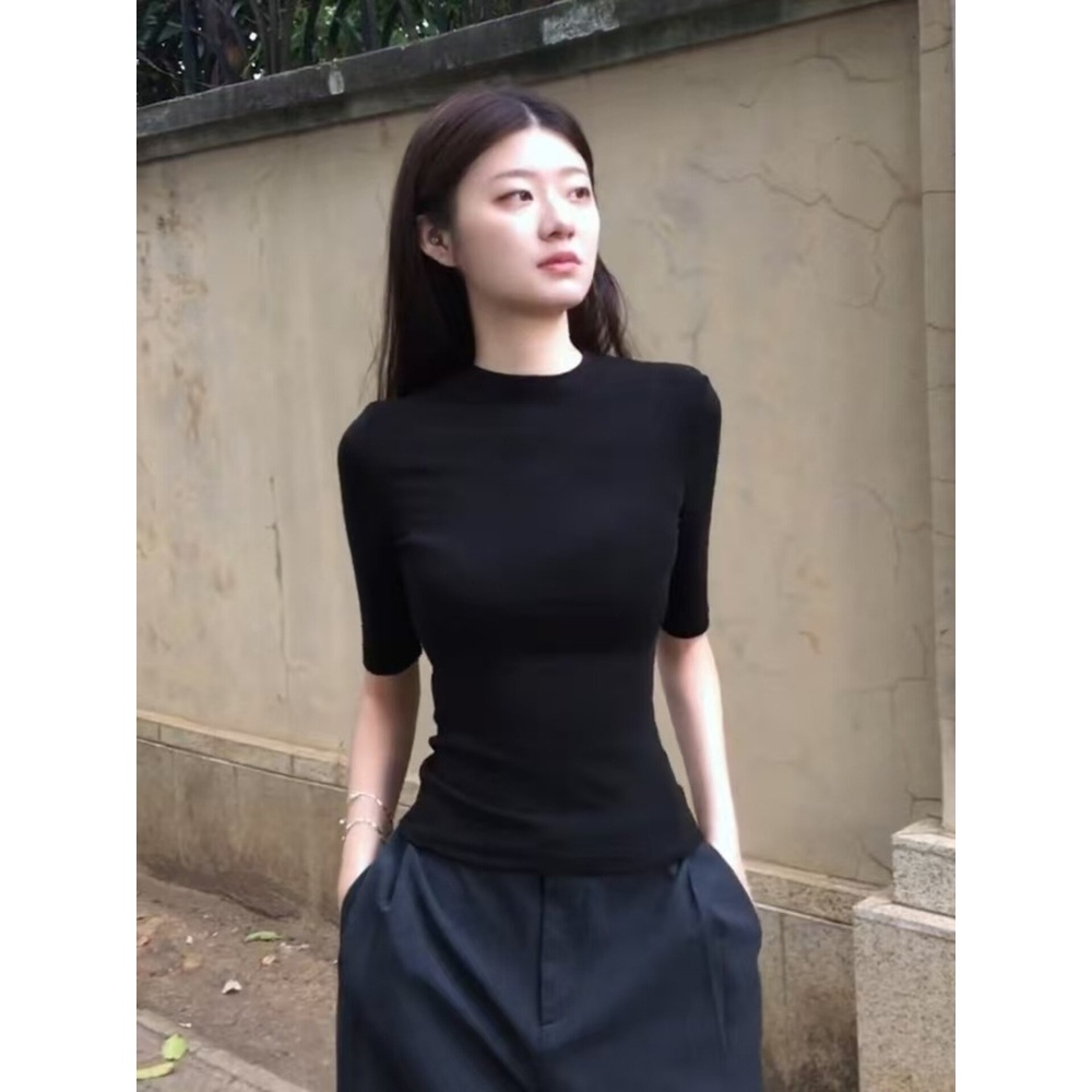 【BANKO】Áo Thun Nữ Hẹp Ôm Màu Đen, Phong Cách Mới Cho Mùa Hè