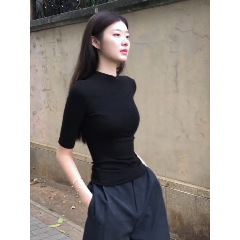 【BANKO】Áo Thun Nữ Hẹp Ôm Màu Đen, Phong Cách Mới Cho Mùa Hè