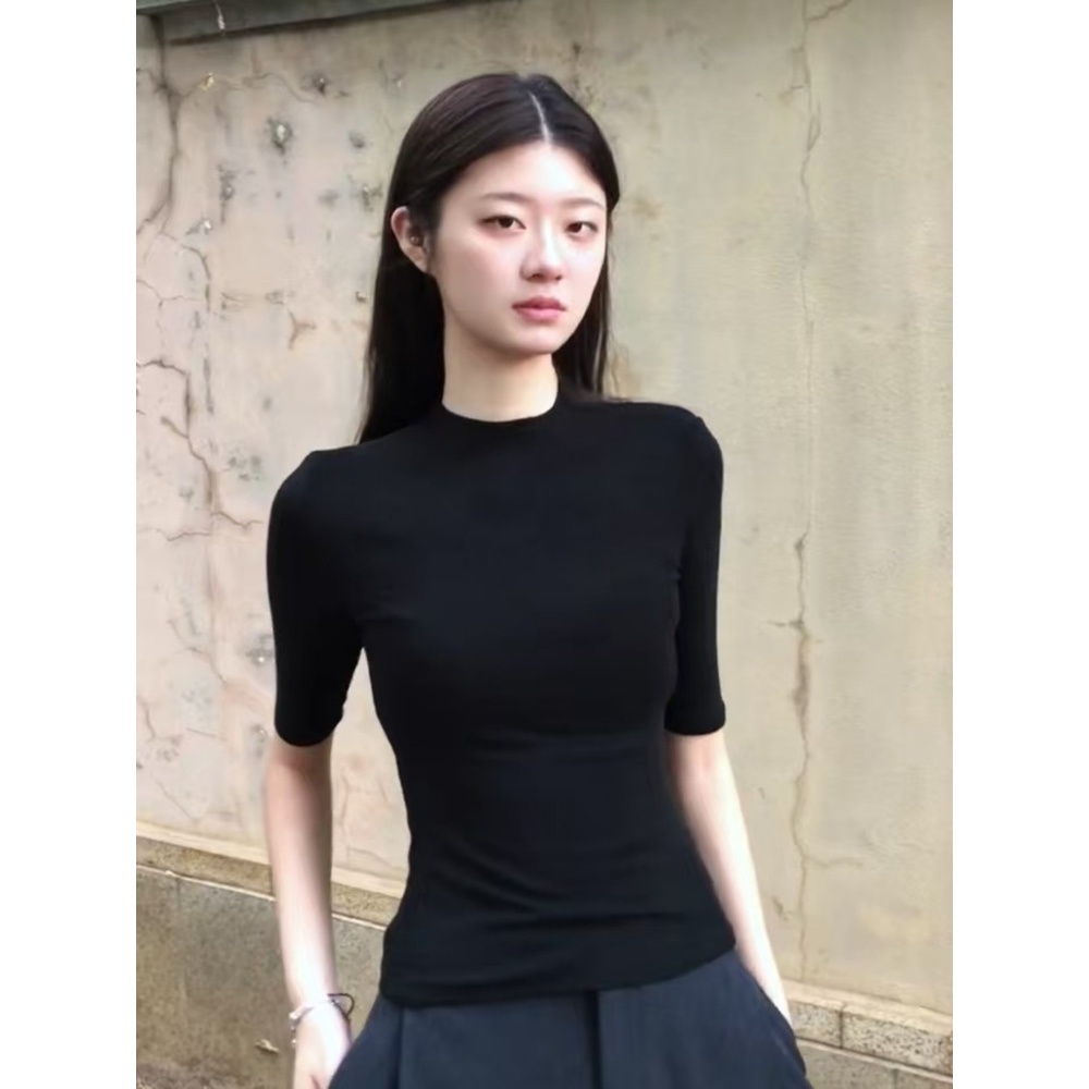 【BANKO】Áo Thun Nữ Hẹp Ôm Màu Đen, Phong Cách Mới Cho Mùa Hè