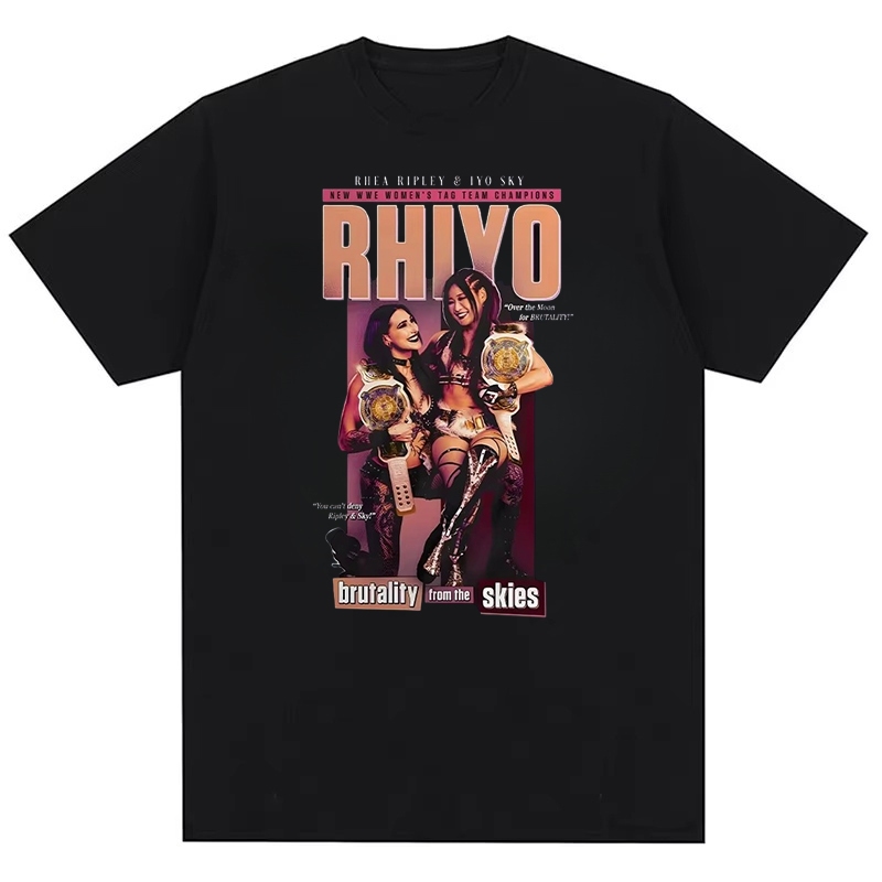2026 Mới Rhea Ripley & Iyo Sky Đấu Vật Họa Tiết Y2k Thời Trang Nam Phố Cotton Áo Thun